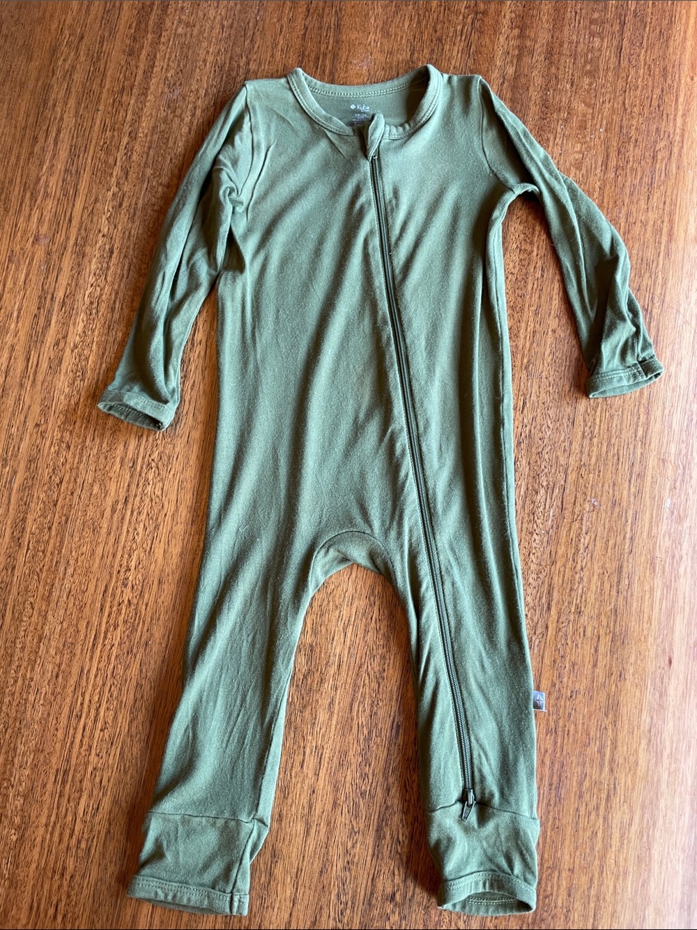 Kyte BABY Olive Green Zip-Front Footed One-Piece